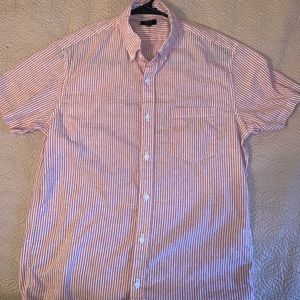 J Crew Men’s Short Sleeve Button Down Pink Stripe